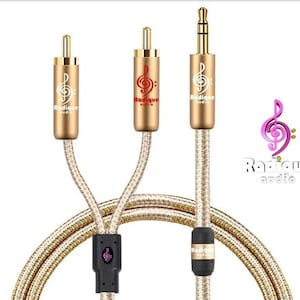 3.5mm to Dual RCA Cable – Radique Audio Gold Series, Easy-Fit RCA, 1.2m (4ft), Audiophile, Shielded, Gold Plated