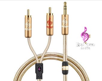 3.5mm to Dual RCA Cable – Radique Audio Gold Series, Easy-Fit RCA, 1.2m (4ft), Audiophile, Shielded