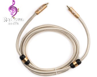 Subwoofer Cable RCA to RCA – Radique Audio Gold Series, Dual Degaussing Rings, 2m(6.6′)/3m(9.8′)/5m(16.4′)/10m(32.8′), Audiophile, Shielded
