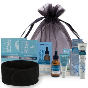 Hyaluronic Skincare Bundle - Hydrating Face Cream, Acid Serum, Sheet Mask, Eye Cream, Eye Gel Patches, Facial Headband