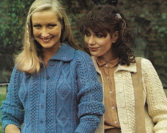 Cardigan Aran lavorato a maglia a trecce vintage anni '80