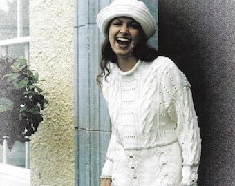 Women's Cable Knit Sweater Pattern - Vintage 1990s - PDF Instant Download