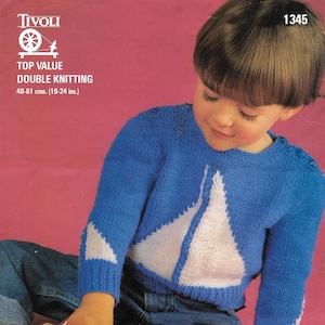 Vintage 90&#39;s Kids Graphic Sweater Knitting Pattern with Sailboat Detail - PDF Instant Download