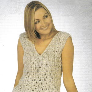 Women's cotton cable knit and lace top for Spring, Vintage Knitting Pattern, PDF instant download, Tivoli, DK yarn, sport weight yarn