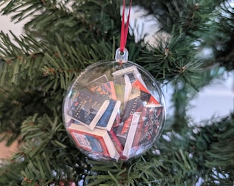 Personalisierte Mini Buch Ornament für Buchliebhaber - Individuell handgemachte Weihnachtsdekoration - Buchclub Ornament - 3D Mini Bücher - Vinyl optional