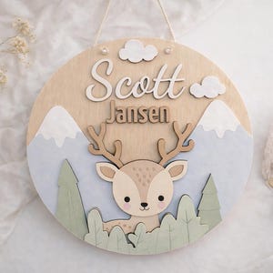 Gepersonaliseerd houten naambord babykamer Hertje 30 cm / 40 cm | Houten naam bord kinderkamer | Babykamer muurdecoratie met naam