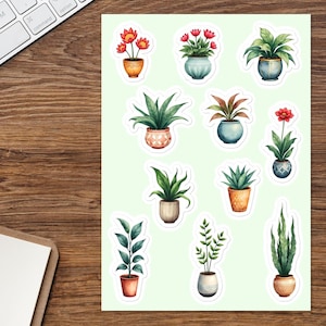 Cute Houseplants Vinyl Sticker Sheet – Adorable Potted Plant Stickers for Journals, Planners & Gifts