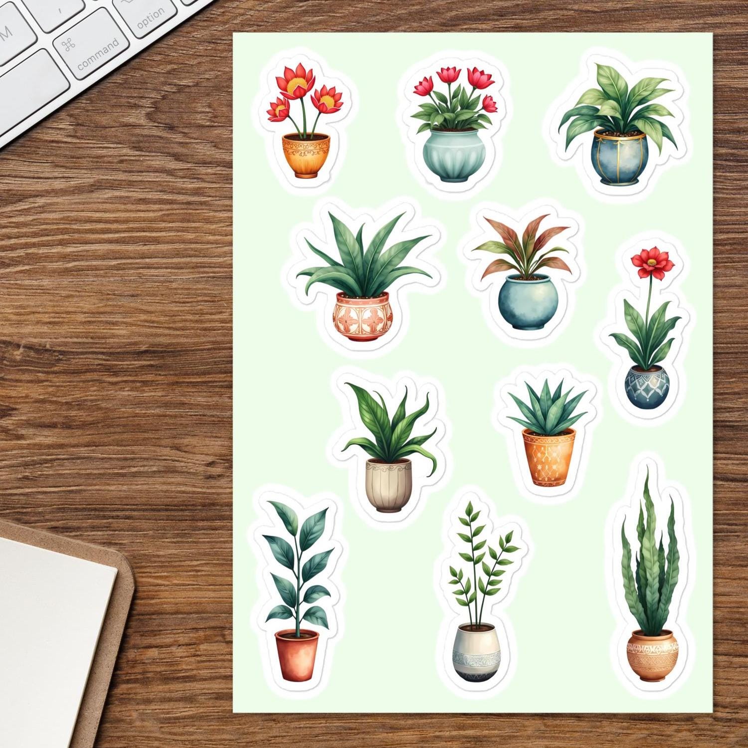 Cute Houseplants Vinyl Sticker Sheet – Adorable Potted Plant Stickers for Journals, Planners & Gifts