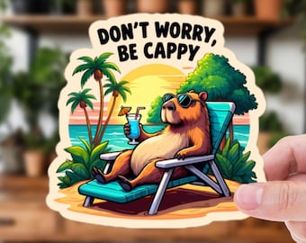Pegatina de carpincho n.° 1: ambiente playero relajado / Pegatina de carpincho relajante con cóctel para relajarse y ser positivo