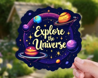Erforsche das Universum Sticker - AI-generiertes Weltraumdesign mit Planeten & Sternen