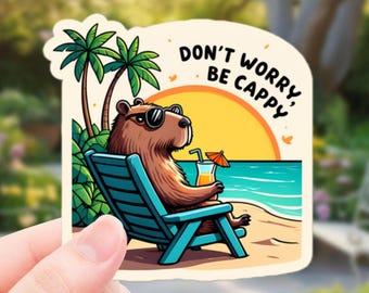 Pegatina de carpincho n.° 2: ambiente playero relajado / Pegatina de carpincho tranquilo con cóctel para relajarse y ser positivo