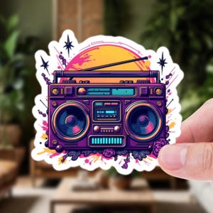 Colorful Graffiti Style Boombox Sticker – Vibrant 80s Music Vibes