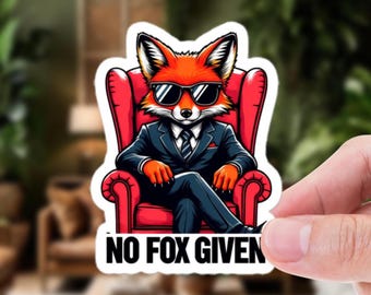 Adesivo de vinil "NO FOX GIVEN" – Raposa estilosa de terno | Adesivo engraçado gerado por IA | Adesivo de humor sarcástico para laptop