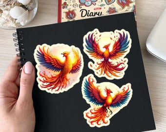 Majestic Phoenix Sticker Sheet – Set of 3 Stunning Phoenix Designs in Sunlit Flight