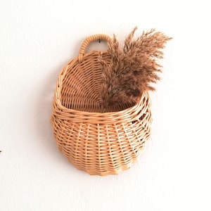 Wicker Wall Basket, Hanging Oval Wall Decor, Kitchen Organizer, Paper Boho Decor, Farmhouse Wall Decor, Housewarming Gifts, Gift for Her