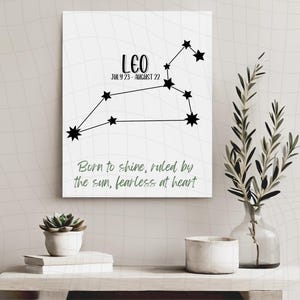 Leo Zodiac Sign Home Decor SVG, Minimalistic Leo Constellation Tattoo design png, Zodiac Wall Art printable, newborn astrology gift
