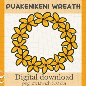 Yellow Puakenikeni Flower Wreath PNG – Hawaiian Floral Clipart | Tropical Lei Circle | 300 DPI Digital Download