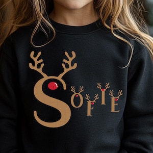 Alfabeto navideño de reno SVG | Letras y números de astas | Fuente de monograma navideño | Clipart del alfabeto navideño | Sublimación imprimible en Cricut