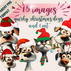 Bundle of 14 funny quirky dogs +1 cat  with big noses,   Tshirt design png, ugly christmas sweater, family gift sibling fun, matching family