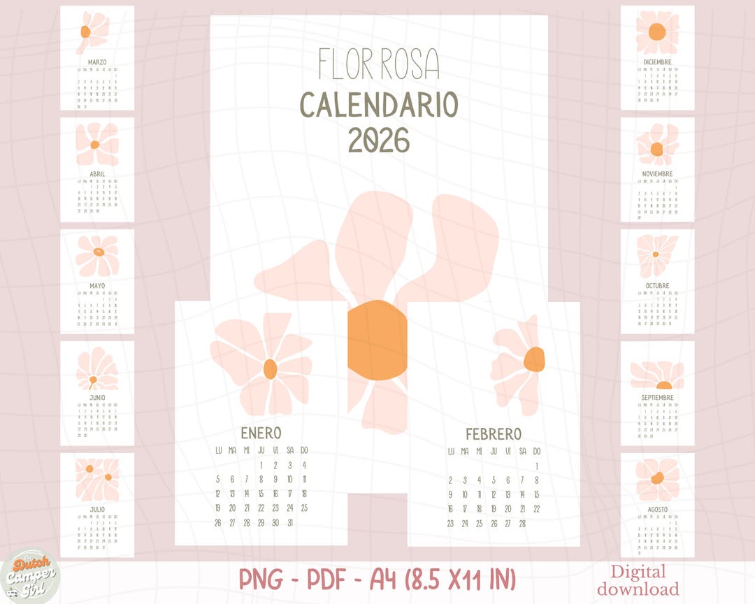 Calendario Imprimible De Flor Rosa 2026 | Calendario Minimalista ...