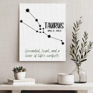 Taurus Zodiac Sign Home Decor SVG, Minimalistic Taurus Constellation Tattoo design png, Zodiac Wall Art printable, New Born Astrology Gift