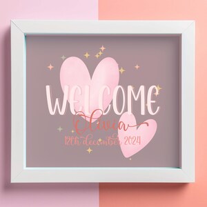 Welcome Baby Birth Announcement Personalized png. Babies name and birth date. Welcome hearts, Newborn baby personalized gift for parents