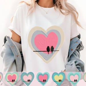 Lot de 15 coeurs de Saint-Valentin avec oiseaux clipart png, coeurs de Saint-Valentin, coeurs peints png avec tourtereaux png, scrapbooking, clipart de Pâques