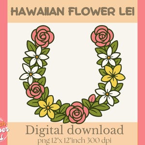 Hawaiian Flower Lei Clipart PNG – Rose, Jasmine & Plumeria U-Shaped Necklace | Tropical Digital Lei, 300 DPI
