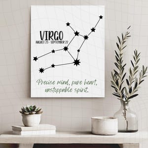 Virgo Zodiac Sign Home Decor SVG, Minimalistic Virgo Constellation Tattoo design png, Zodiac Wall Art printable, NewBorn gift svg