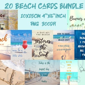 Lot de cartes de plage au format PNG. Amateurs de plage, de cartes postales, de surf et de camping