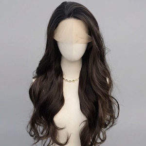 Long Wavy Chocolate Brown Lace Front Wig: Heat-Resistant Synthetic Hair