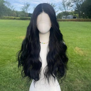 Long Wavy Black Lace Front Wig, Synthetic Wig for Women, Glueless, Vampire Cosplay