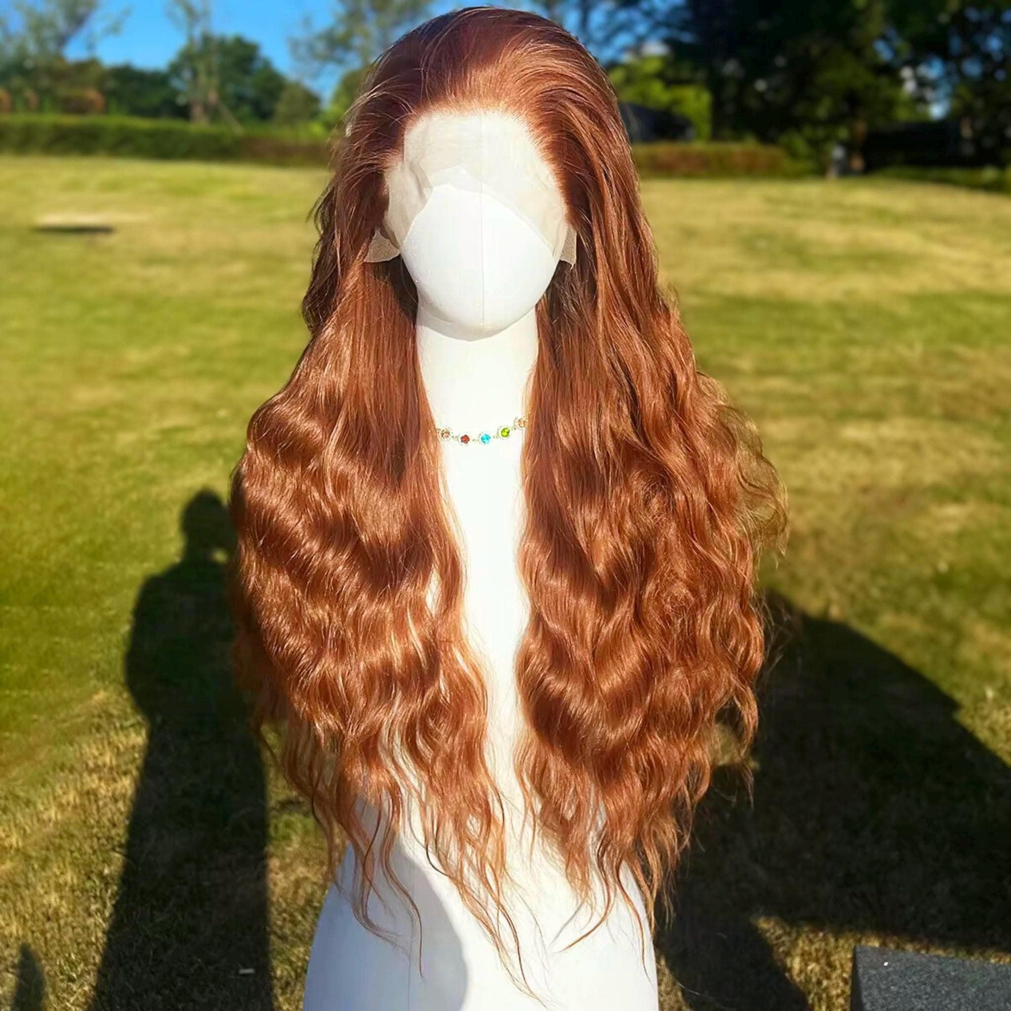 Parrucca Donna Lunga 40cm Biondo Rame Mix Rosso Scuro - Frangia - WIG ME UP