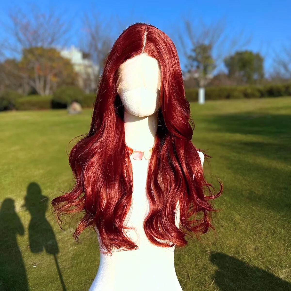 Red Long Wavy Lace Front Heat Safe Wig 24 Inch Burgundy/Ginger Long Body Wavy Wigs for Women  main image 2