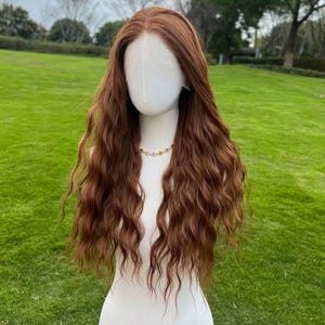 Long Wavy Ginger Lace Front Wig | Natural Look Synthetic Wig for Women | Heat Resistant Orange Copper Fairy Cosplay