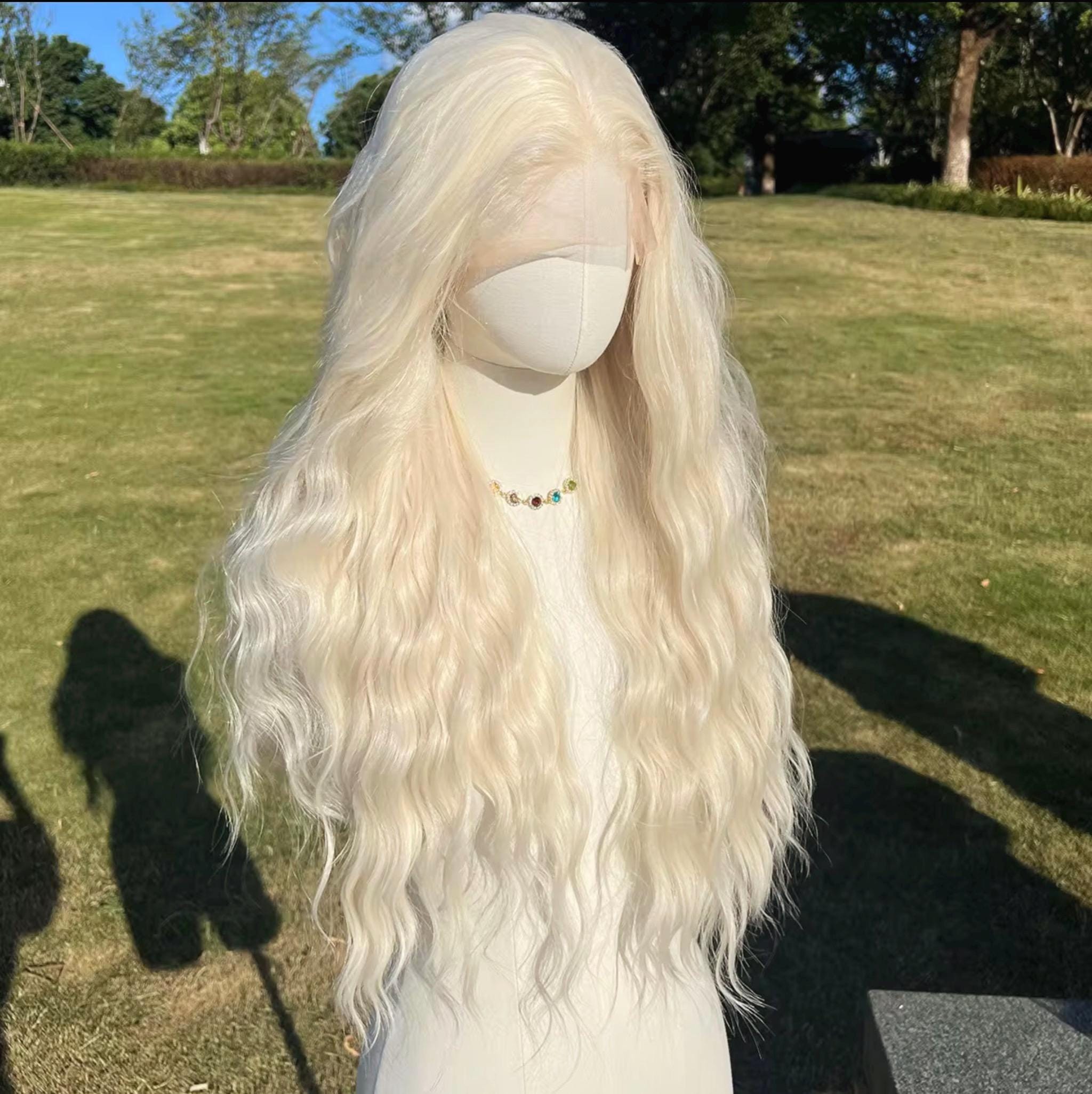 Perruque Longue Ondulée Blanche Pour Femme - Cheveux Bouclés Naturels, Neuve Avec étiquettes