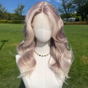 Peluca frontal de encaje rubio morado pastel: cabello sintético ondulado de 66 cm resistente al calor