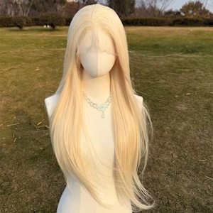 Long Blonde Lace Front Wig: Heat Resistant Synthetic Hair, 26 inch