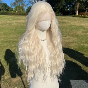 Platinum Blonde Wig | Long Wavy Blonde Wig | Transparent Front Lace - Premium Synthetic Heat-Resistant Hair for Fairy Costume