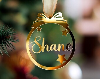 Personalisierte Gold Acryl Weihnachtsverzierung, benutzerdefinierter Name Familiendekor 2026