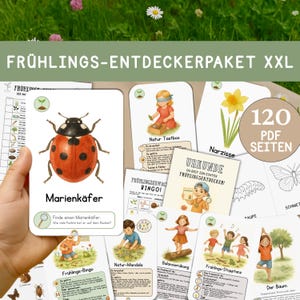 Frühlings-Entdeckerpaket für Kinder 120+ Seiten PDF Lernspiel Suchkarten Natur, Bewegung, Bingo, Yoga & Ausmalbilder | Montessori inspiriert