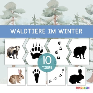動物の足跡、森の動物、雪の足跡、パズル、マッチングゲーム、記憶ゲーム、影絵カード、モンテッソーリ学習、子供のはさみ運動