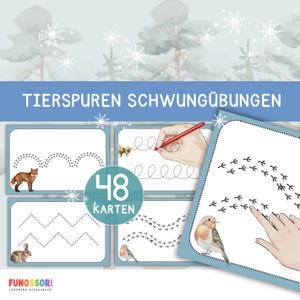 Pode incluir: Um conjunto de 48 cartões de traçado de pegadas de animais de inverno. Os cartões apresentam uma variedade de animais, incluindo uma raposa, um coelho, uma abelha e um pintarroxo. Cada cartão tem uma linha pontilhada que as crianças podem traçar com um lápis ou giz de cera. Os cartões são projetados para ajudar as crianças a desenvolver suas habilidades motoras finas e a coordenação olho-mão.