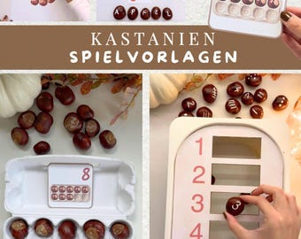 FUNOSSORI Kastanien Lernspiele | 4 Herbstideen für Kinder | Zahlen, Mengen & Buchstaben | TROFAST Vorlage | Montessori inspiriert | PDF
