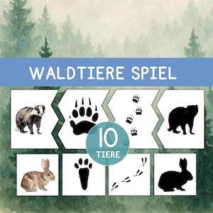 Rastros de animais, animais da floresta, trilhas de neve, quebra-cabeça, jogo de correspondência, jogo da memória, sombra, imagens, cartas, aprendizagem, Montessori, crianças, tesouras, exercícios