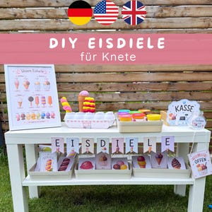 Eisdiele für Knete | 72 Eiskarten zum Nachkneten | Play Doh Sommer Aktivität | Rollenspiel Kaufladen | Feinmotorik Vorlage | Eisstand PDF