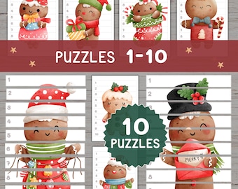 Number Sequence Puzzle Gingerbread Man Numbers 1-10 Counting Montessori Toddler Activity Preschool Game Christmas Winter PDF Download