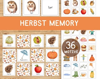 Autumn Memory Game Montessori Toddler Child Preschool Matching Game Elementary School Learning 3 Versions 36 Motifs Fun Occupation Activity