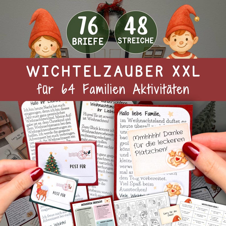 Wichtelbriefe Adventskalender Wichtel Wichtelstreich Briefumschläge Kinder Weihnachten Advent Geschenk Familie Familienaktivitäten Download Bild 1