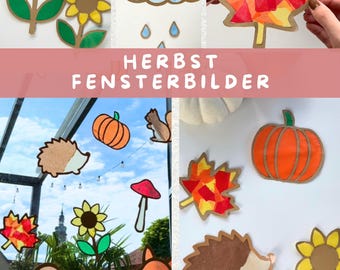 Autumn Window Decoration Templates | 40 PDF Pages | 20 Designs for Crafting with Tracing Paper | Hedgehog, Pumpkin, Halloween | Window Decorations for Children